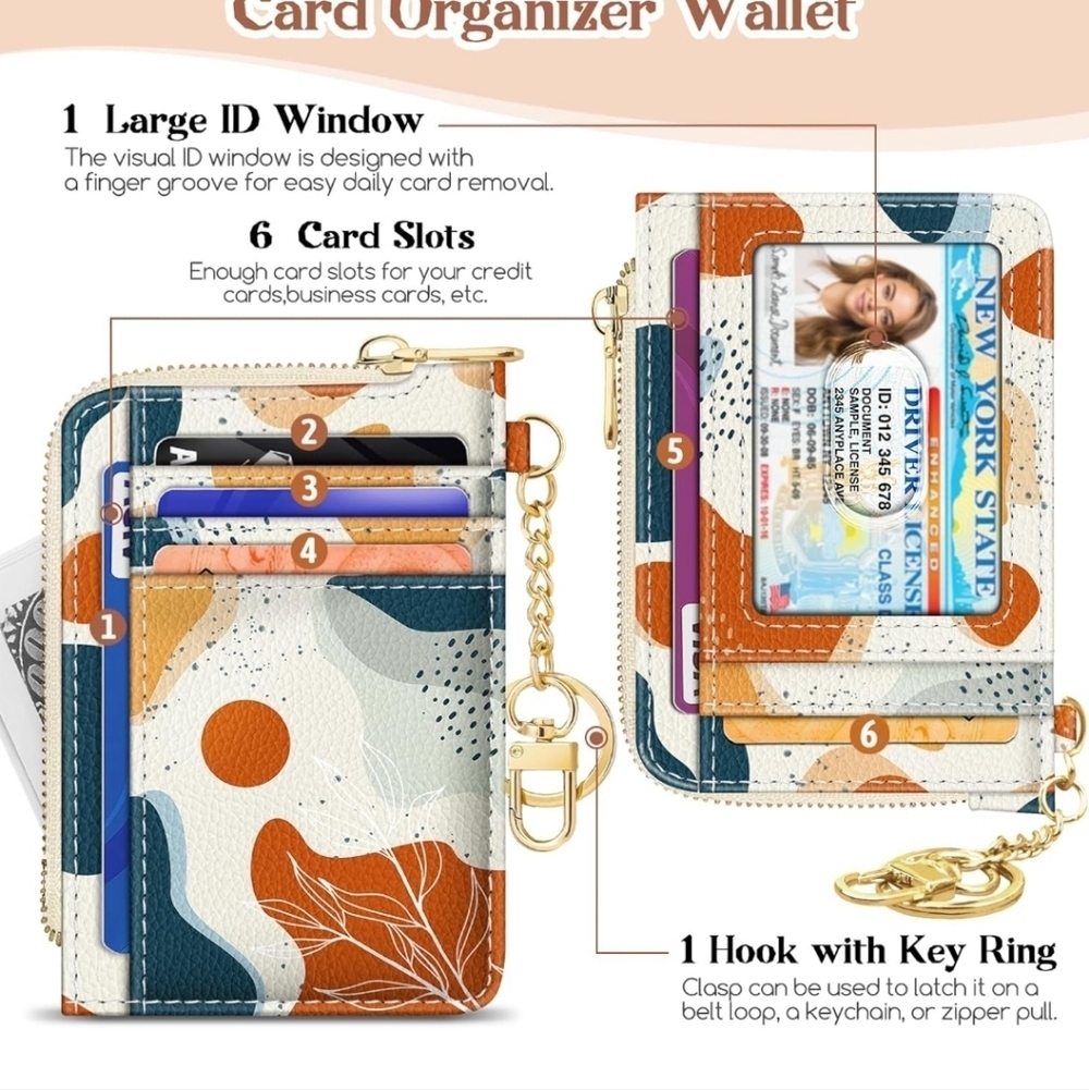 Colorful Card Organizer Wallet with Key Ring